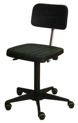 Munkahelyi szék, ESD, Lábkereszt anyaga: acél műanyag bevonattal, Ülőke: fekete PU, Magassága: 420-580 mm, alul: görgők