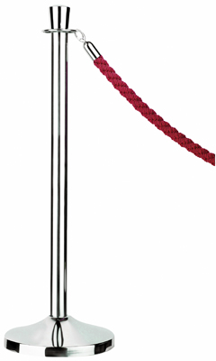 Elzáró-zsinór tartóoszlop, krómozott kivitel, piros Nylon-zsinórral, M: 950 mm, talp átmérő: 320 mm, súly: 12,5 kg