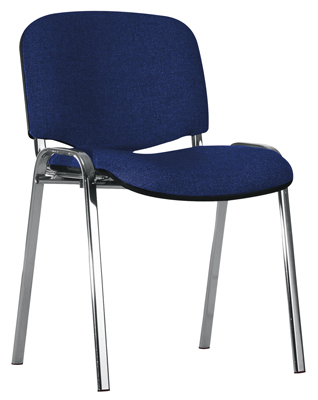 Egymásra rakható szék, Állvány anyaga: krómozott ovális cső, Háttámla: fekete műanyag, Támla/ülőke huzata: kék, 4 db/csomag