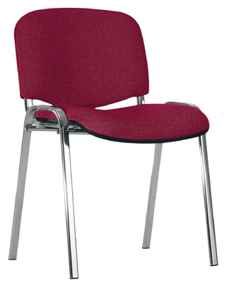 Egymásra rakható szék, Állvány anyaga: krómozott ovális cső, Háttámla: fekete műanyag, Támla/ülőke huzata: bordó, 4 db/csomag