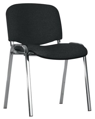Egymásra rakható szék, Állvány anyaga: krómozott ovális cső, Háttámla: fekete műanyag, Támla/ülőke huzata: antracit, 4 db/csomag