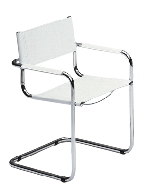 Szabadon lengő szék, kartámlával, ülés és háttámla bőrből, színe: fehér, 2 db/csomag