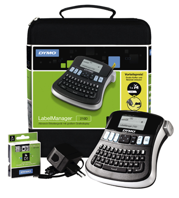 Címkenyomtató-készlet, LabelManager feliratozógép 210D + bőrönd, mellékelve hálózati csatlakozó + stabil bőrönd