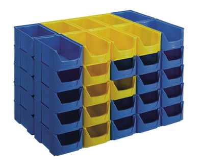 Nyitott tárolódobozok, polietilénből, szé x mé x ma: külső/belső 103x168x75/8 0x125x65 mm, méret: 5, csomagolási egység: 42 darab, sárga